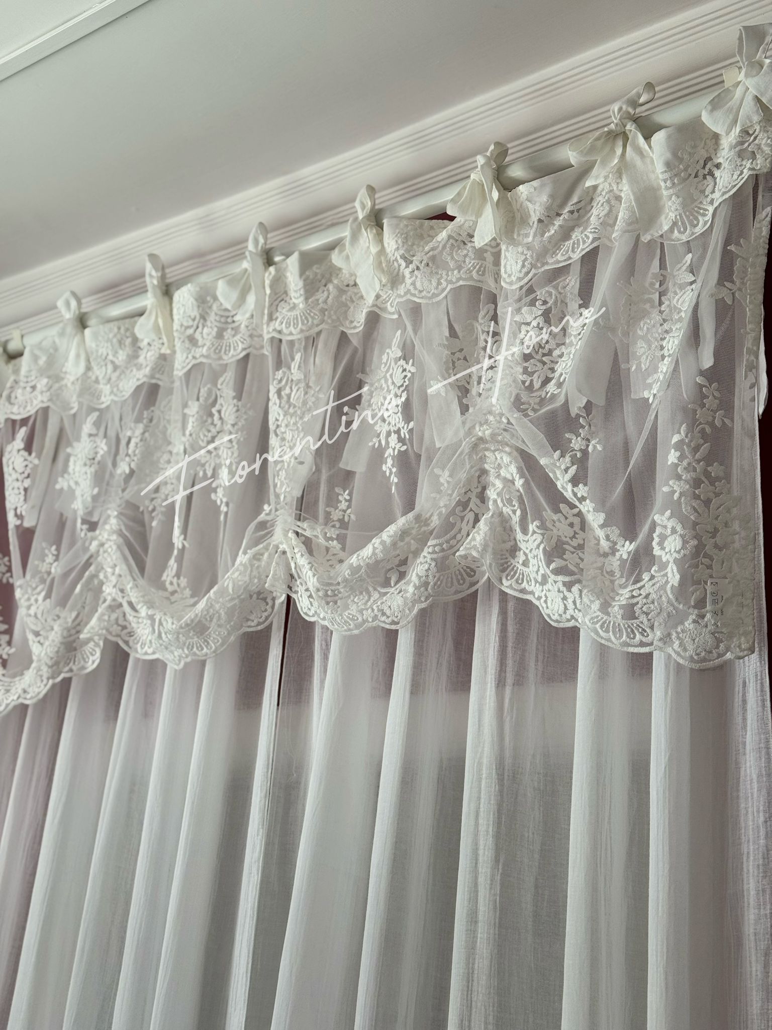 Mantovana sartoriale pizzo Royal c/coulisse bianco naturale - 150x60 cm - Charme Home Textile - Foto 3